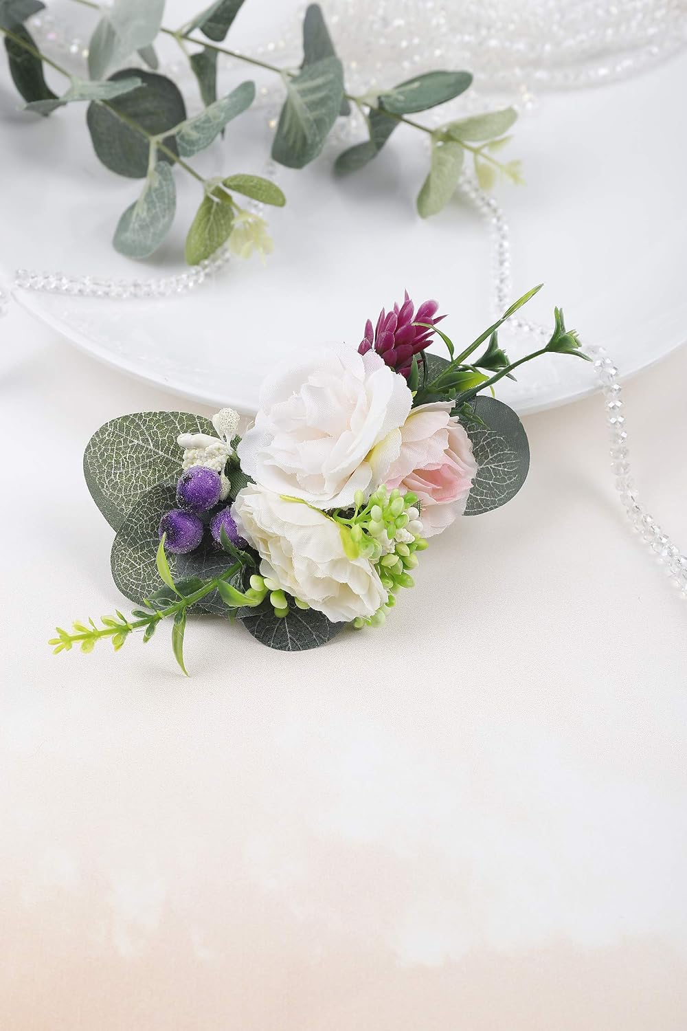 Anglacesmade Bridal Ivory Flowers Hair Comb Floral Hair Clip Burgundy Hair Clip Wedding Headpiece Blush Hair Accessories Bride Bridesmaid Flower Girl Hairpiece Wedding Hair Jewelry for Women and Girls - Image 4
