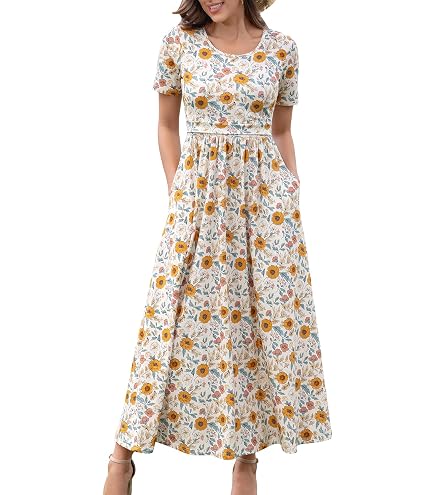 QINYI Women's Nursing Dresses Breastfeeding Comfortable Cotton Midi Breastfeeding Dress with Pockets (US, Alpha, X-Small, Regular, Regular, Sunflower Bloom Gingham) at Amazon Women's Clothing store