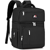 COOLJOB Insulated 30 Can Cooler Backpack, Double Deck Work Lunch Box Bag | Leakproof Food-safe PEVA Liner for Cold Drinks, Portable &amp; Roomy Supply Holder, Multi-pockets Design for Men and Women, Black