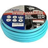 AlphaWorks Air Hose 3/8" Inch x 50' Foot Long Heavy Duty Industrial Premium Commercial Ultra Flexible Hybrid Polymer Hose Max