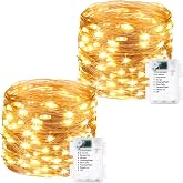 Jatlukbaat Warm White Fairy Lights Battery Operated - 2 Pack 16.4ft 50 LED | Starry Fairy Lights , 8 Modes Waterproof with Timer for Indoor Outdoor Bedroom Party Holiday Christmas Decor, Copper Wire