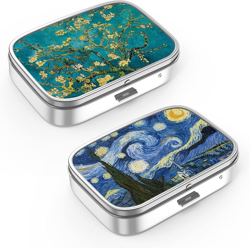 Hion Pill Box 2 Compartment Metal Case Portable Medicine Organizer 2 PCS