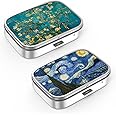 Pill Box 2 Compartment Medicine Pill Case,Portable Pill Box for Pocket or Purse Pill Box Decorative Metal Medicine Vitamin Organizer Unique Gift(2PCS)