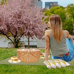 Cooler Picnic Basket with Blanket, Wooden Split Lid