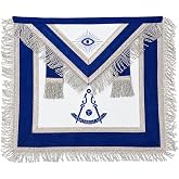 Masonic Regalia Past Master Apron, Past Master Blue Embroidered Apron, Silver Fringe