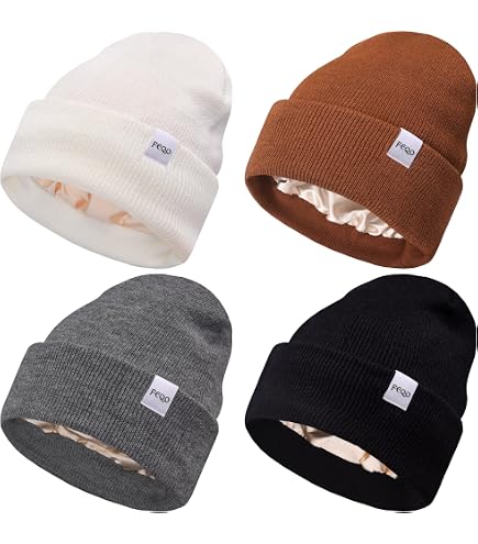 SATINIOR 6 Pcs Winter Satin Lined Hat Silk Lined Beanies  display picture 1