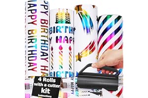 THMORT Birthday Wrapping Paper Roll with a Cutter Kit for Boys&Girls,Adults,Kids Princess Pink 17 Inch X 120 Inch Colorful Foil Gift Wrapping Paper Rainbow Baby Shower
