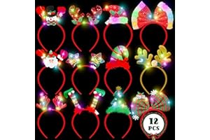 HOVACY Christmas Light Up Headband, Reindeer Antler Santa Hat Christmas Tree Hat Bow HairHoop for Xmas Party Favors Decorations