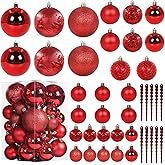 41PCS Christmas Ball Ornaments for Christmas Tree Decorations, Xmas Tree Red Shatterproof Ball Ornaments with Hanging Loop for Holiday and Party Decoration