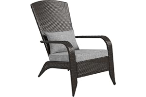 Outsunny Patio Wicker Adirondack Chair, PE Rattan Outdoor Muskoka Chair, Fire Pit Chair with Cushions for Patio, Garden, Back