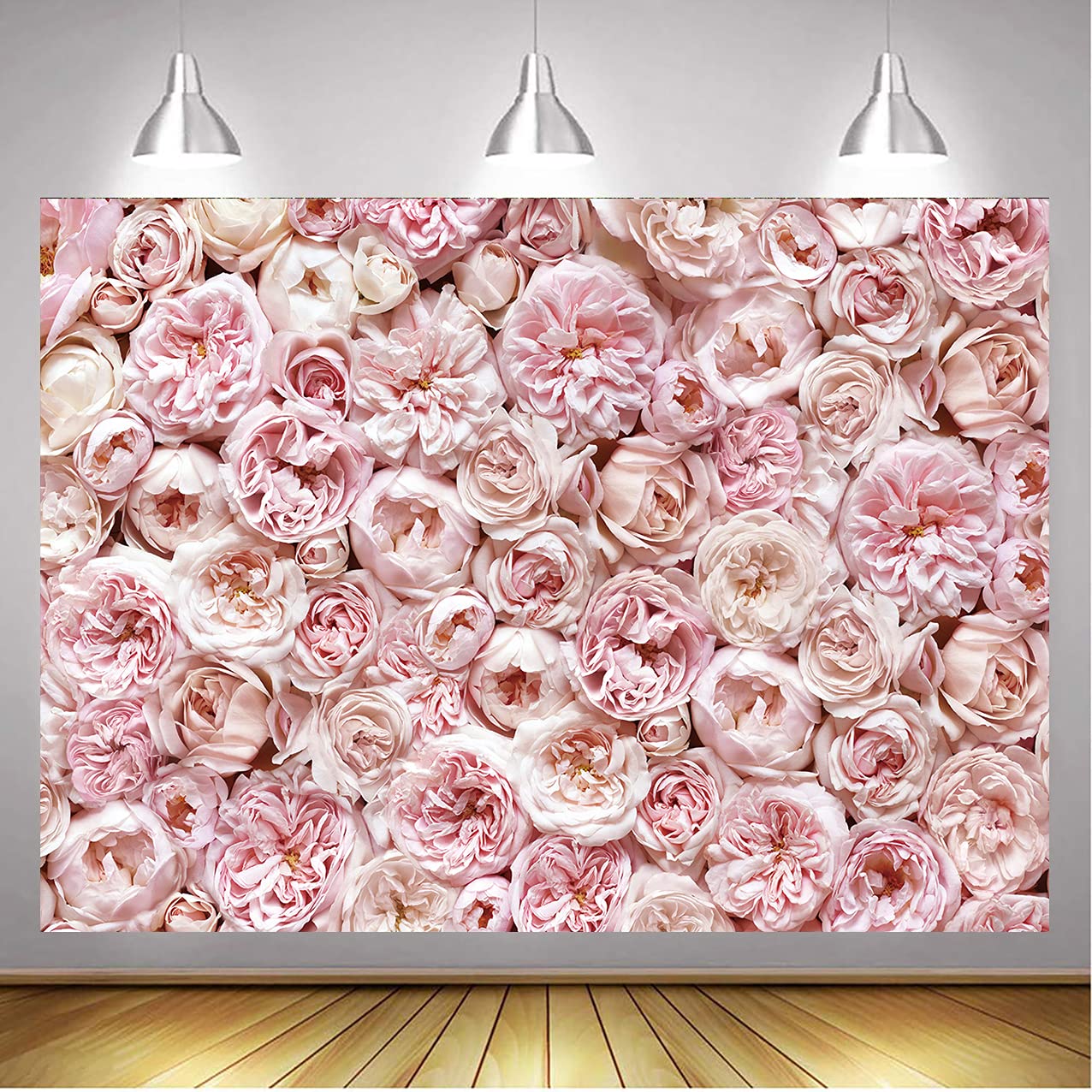 Pink Flower Wall Photography Backdrop Blush Rose Blooms Flower Photo Background Wedding Bridal Baby Shower Birthday Party Decoration Banner Studio Prop