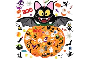 BORAMDO DIY Halloween Felt Pumpkin Bat Hanging Decor with Adhesive Ornaments 58PCS，Halloween Felt Crafts Kits for Kids Toddlers，Halloween Party Favors Home Wall Decorations Indoors Outdoors