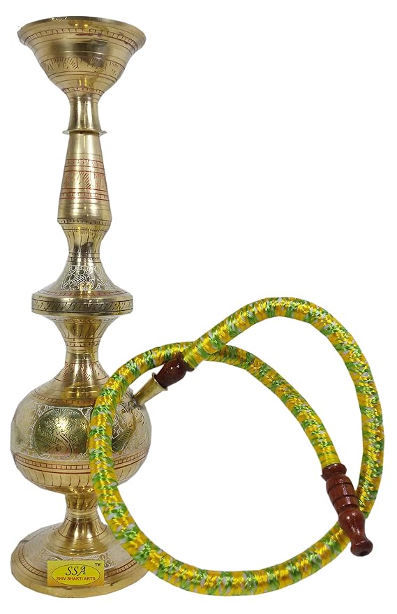 Shiv Shakti Arts® Brass Designer Hookah (Yellow, 17 inch) (14 Inch