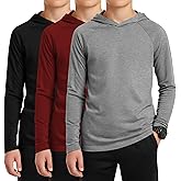 LessonZoo 3 Pack Boys Hoodies Kids Long Sleeve Athletic Workout Cotton Blend Sweatshirts Casual Pullover Shirts(ages 6-18)