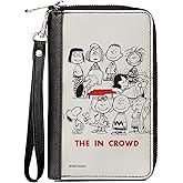 Peanuts Wallet, Zip Around, Peanuts Gang the In Crowd Group Pose White Black Red, Vegan Leather