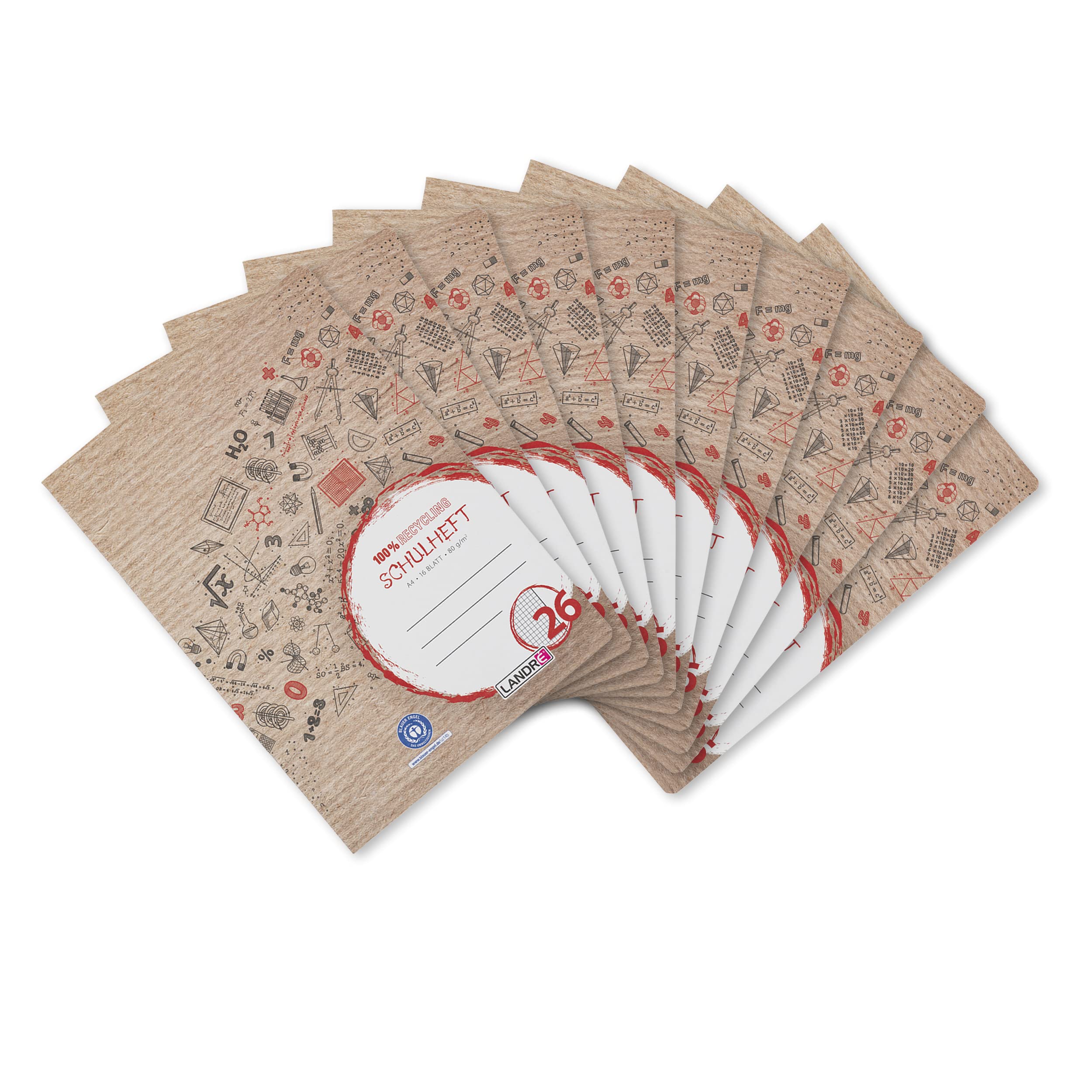 Landre Exercise Book A4 Squared Ruled 26 Recycled 16 Sheets Pack of 10