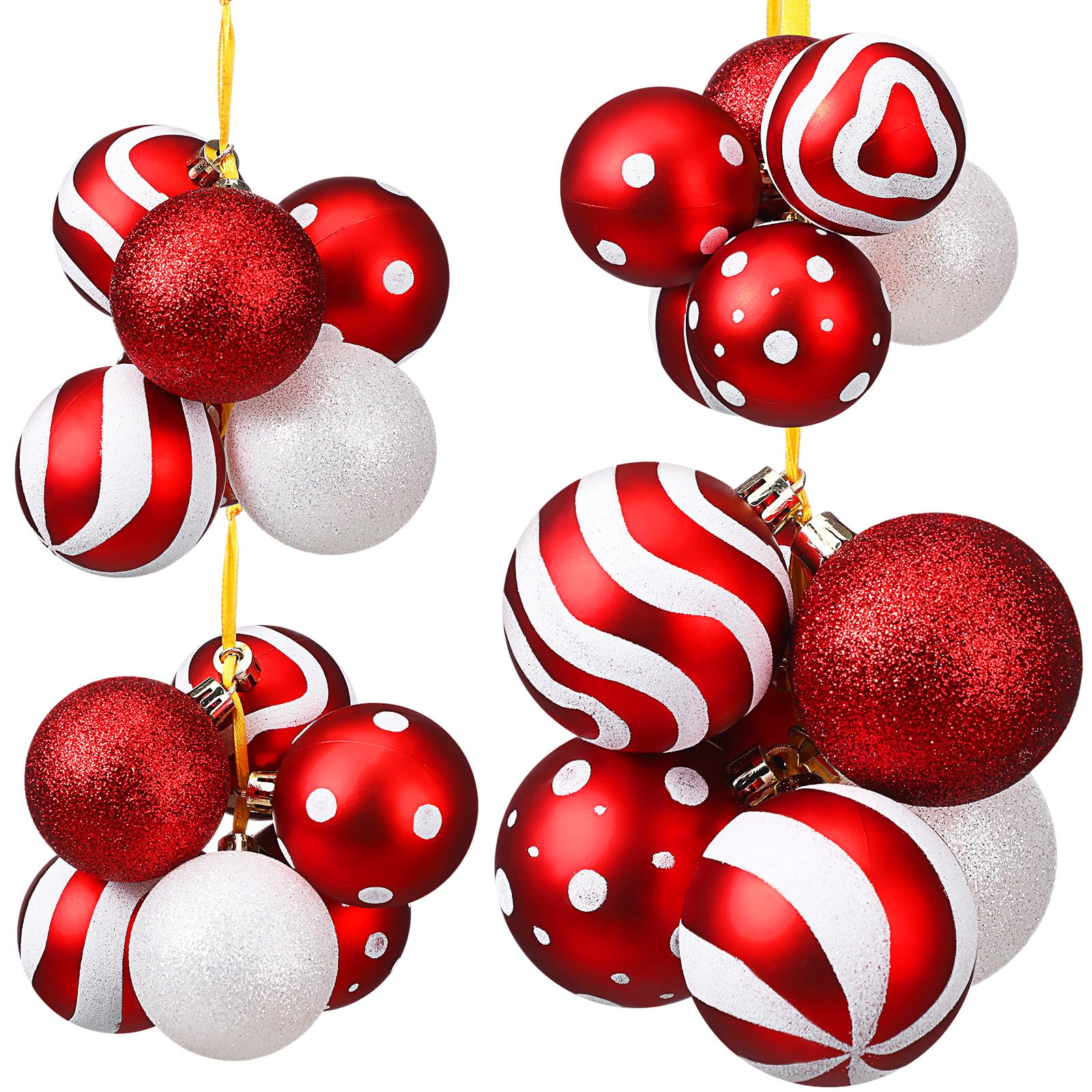 Photo 1 of Syhood 4 Sets 24 Pcs Christmas Ornaments for Tree Pre Strung Plastic Xmas Tree Decorations Shatterproof Red and White 2.36'' Christmas Balls Ornaments for Hanging Holiday
