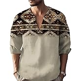 domirica Henley Shirts for Men Ethnic Print Half Button Pullover Long Sleeve 2025 Summer Novelty Stylish Yoga Casual T-Shirt
