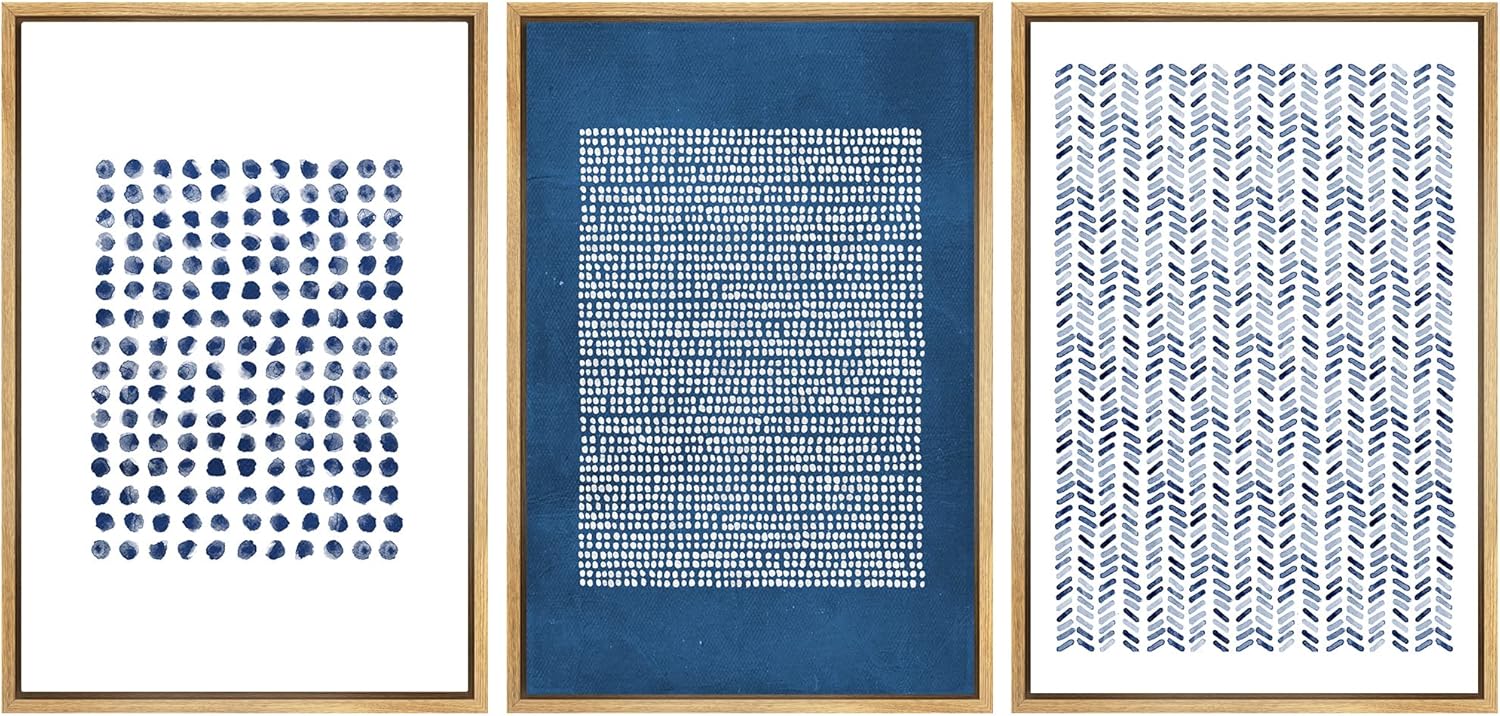 Wall Décor - SIGNWIN Framed Canvas Print Wall Art Set Blue Geometric Pattern Landscape Abstract Shapes Illustrations Modern Art Boho Relax/Zen Nordic for Living Room, Bedroom, Office - 24