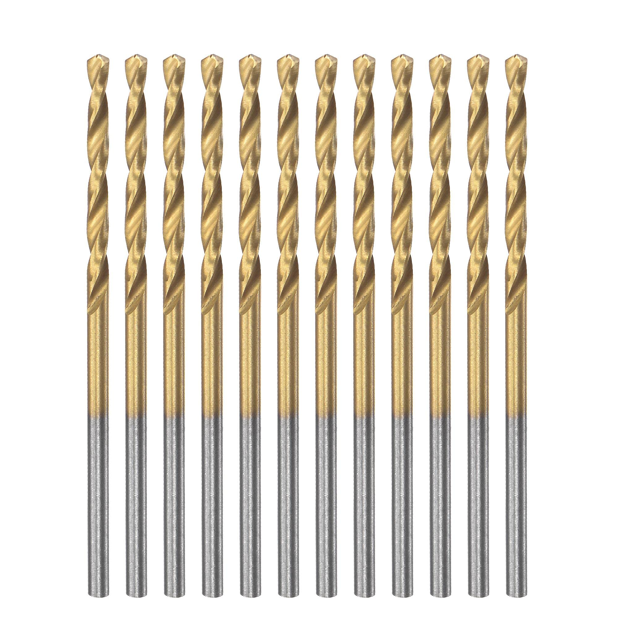 sourcing map High Speed Steel Straight Shank Twist Drill Bit Fully Ground Titanium Coated 1.7mm Drill Diameter 43mm Total Length 20mm Drill Bit Length 12 Pcs
