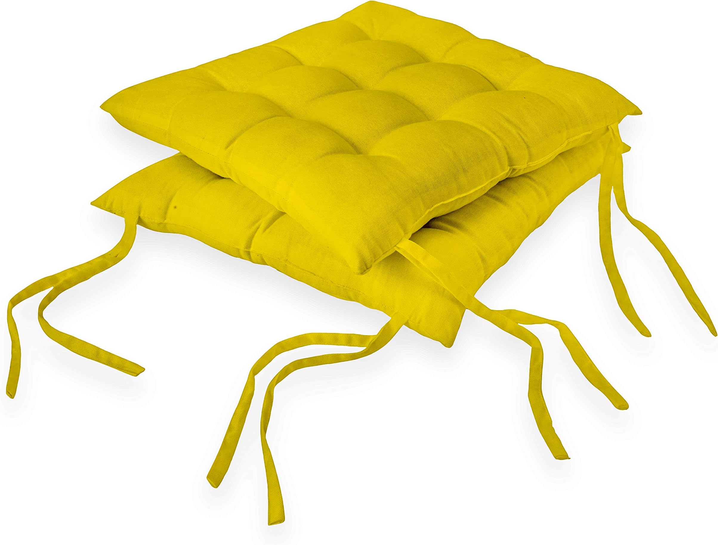Encasa Homes 2 pcs Chair Cushions 40x40 cm - Sunbeam Yellow - Dyed Canvas Square Seat Cushions with Micro-Fiber Filling & Ties for Sitting, Pooja, Dining & Office Table