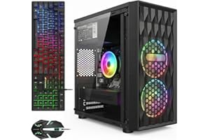 STGAubron Gaming Desktop PC, Intel Core i7 8th Gen up to 4.1G, Radeon RX 590 8G, 16G DDR4, 512G SSD, WiFi 6, BT 5.2, RGB Fan 