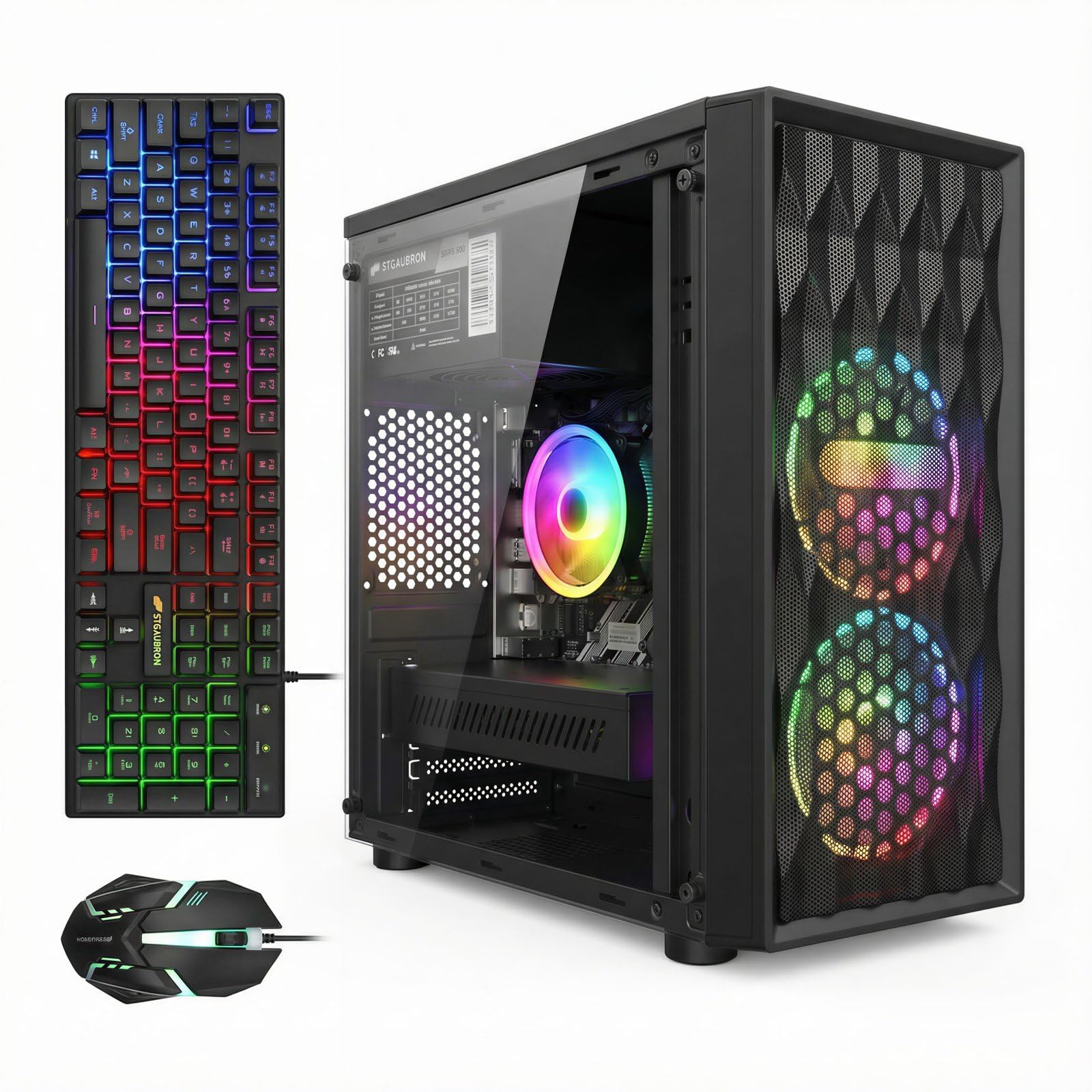 Photo 1 of STGAubron Gaming PC Computer Desktop, AMD Ryzen 5 5500 up to 4.2GHz, GeForce RTX 3050 6G, 16G DDR4, 512G SSD, WiFi 6 5G & BT 5.2, RGB Fan x2, Windows 11 Home