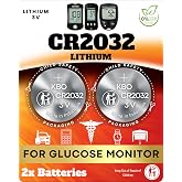 Glucose Monitor Battery Replacement CR2032, Pack of 2 | Accu-Chek, OneTouch, FreeStyle, Contour, Auvon, BeneCheck, CareSens, Longevita, On Call, NewMed (Check Fitment Guide)