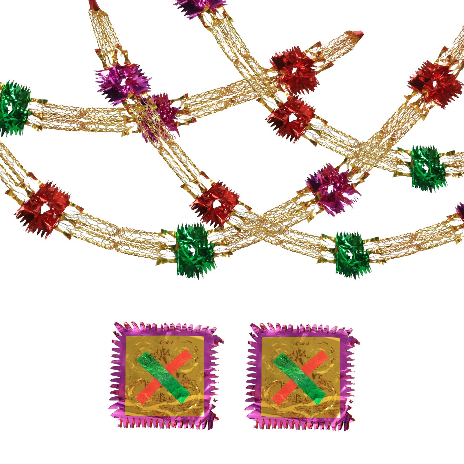 Skystuff Christmas Ceiling Decorations, 2Pcs Christmas Garland Retro Christmas Foil Decorations, Festive Christmas Ceiling Hanging Decorations for Xmas New Year Party Supplies, 11ft