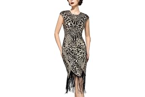 SWEETV YESSA Women's Flapper Dresses 1920s Great Gatsby Dresses Sequin Fringed Roaring 20s Cocktail Dress