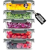 Zulay Kitchen 5 Piece Large Glass Tupperware Container Set with Lids - Premium BPA Free Borosilicate Glass Food Storage Containers - Leak-Proof Meal Prep - Microwave, Freezer & Oven Safe - Gray