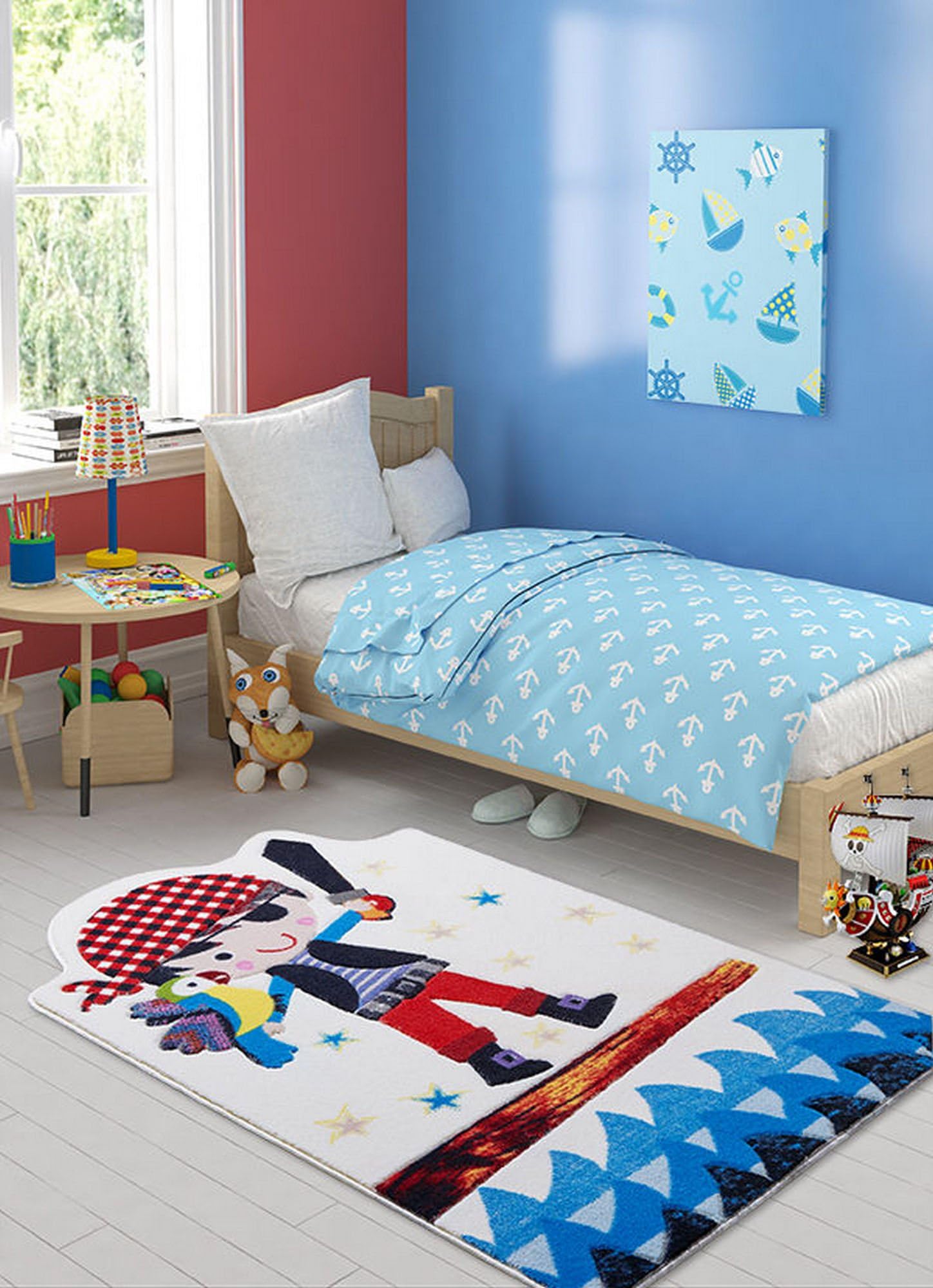 Children Kids Baby Nursery Room Rug Light Carpet Mat Star Wave Sword Baby Pirate Parrot Nature Sea Ocean Baby Boy Pet Blue Pink White Red Anti Slip Non Slip Antibacterial Washable 100x150cm 770CNF8764