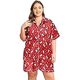 Vozanet Women's Short Sleeve Satin Pajama Sets Silky Ladies Button Down Loungewear Plus Size Nighty Shorts Sets XL to 5XL