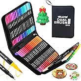 【72 Colors】Adult Coloring Book Markers No Bleed – Dual Felt Tip (Fine & Brush) Art Markers for Teens/Kids – Gel Acrylic Paint Pens Set for Sketching, Drawing, Rock Painting, Journaling, Non Bleeding.