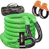Kinetic Recovery Tow Rope: 1.26" x 30ft Reflective Snatch Strap with Soft Shackles Heavy Duty Offroad Towing Straps Kit for Trucks SUV UTV ATV Tractor Car Jeep - Neon Green
