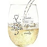Slugeren Nurse Gifts for Women - Never Forget The Difference You Make Wine Glass 17Oz, Appreciation Gift for Women Coworker Nurse Teacher Employee for Christmas Birthday