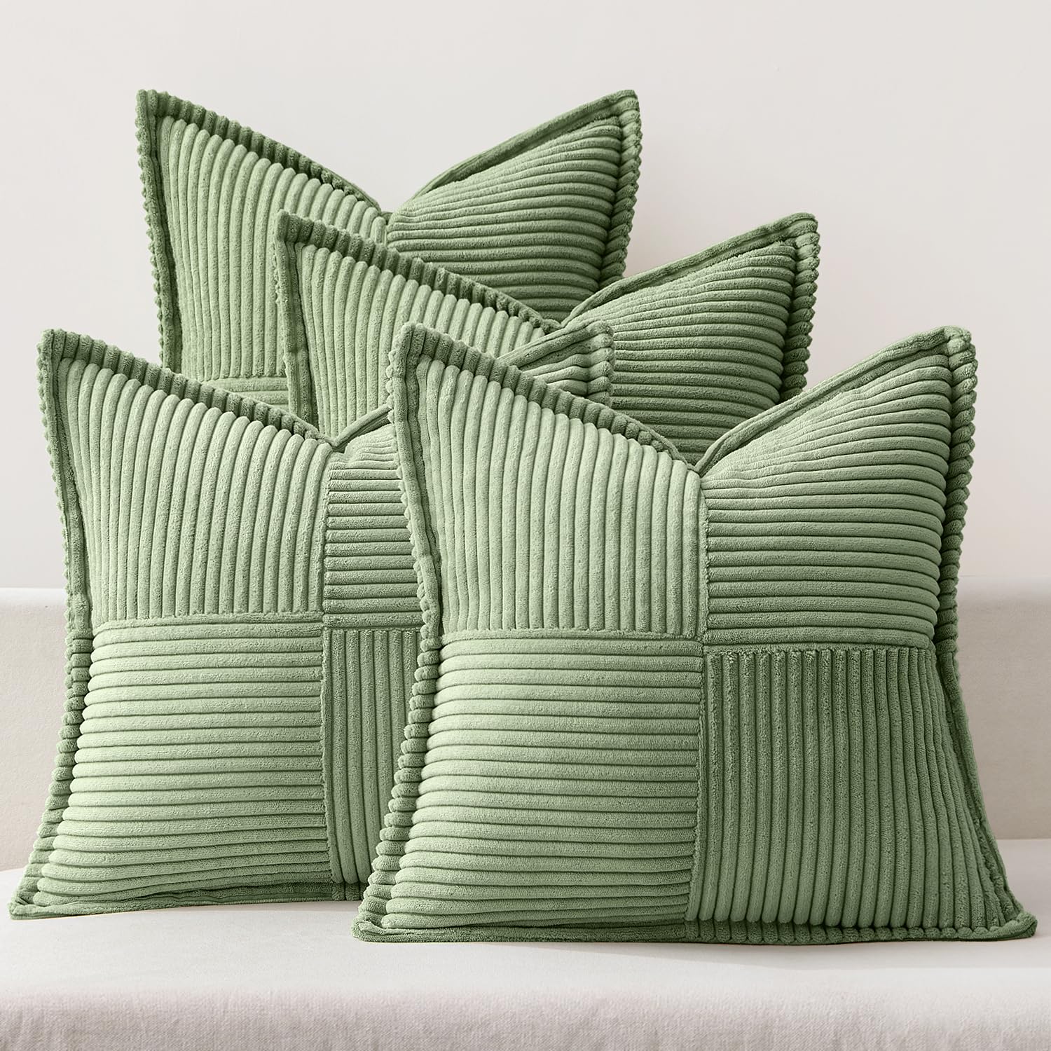 MIULEE Corduroy Cushion Covers Pack of 4 Decorative Modern Patchwork Throw Pillow Covers Soft Pillowcase Cushions for Home Spring decor Sofa Couch with Invisible Zipper 16x16 Inch Green — image 1