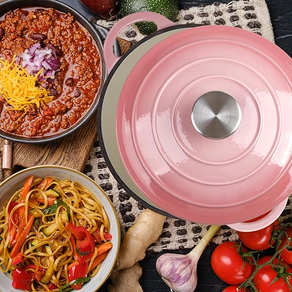 3 QUART DUTCH OVEN ENAMELED CAST IRON WITH LID – BIG DUAL HANDLES – OVEN SAFE UP TO 500°F – CLASSIC ROUND POT FOR VERSATILE COOKING PINK