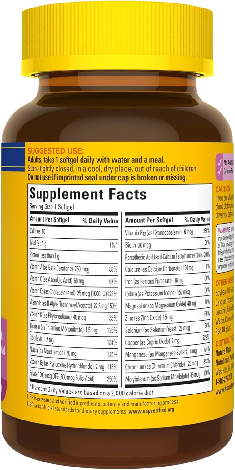 Nature Made Women's Multivitamin Softgels with Vitamin D3 and Iron, 60 Count (Packaging May Vary): Health & Personal Care