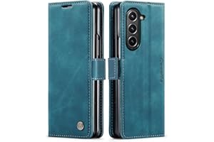 Cracedily for Samsung Galaxy Z Fold5 Case, Flip Wallet Leather Case with Card Holder Magnetic Closure Shockproof Kickstand Protective Phone Cases Cover for Samsung Galaxy Z Fold5,Blue-Green