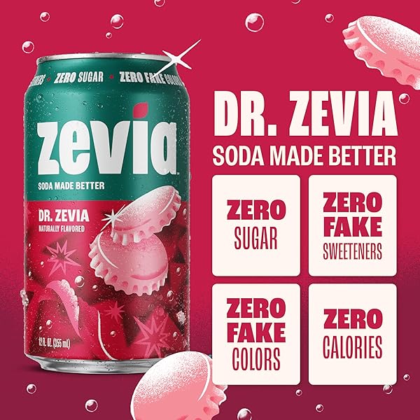 ZEVIA ZERO SUGAR SODA, DR. ZEVIA, 12 OZ CANS (24-PACK) – NATURALLY SWEETENED, ZERO CALORIE SUGAR FREE SODA – NON-GMO PROJECT VERIFIED, GLUTEN-FREE, VEGAN