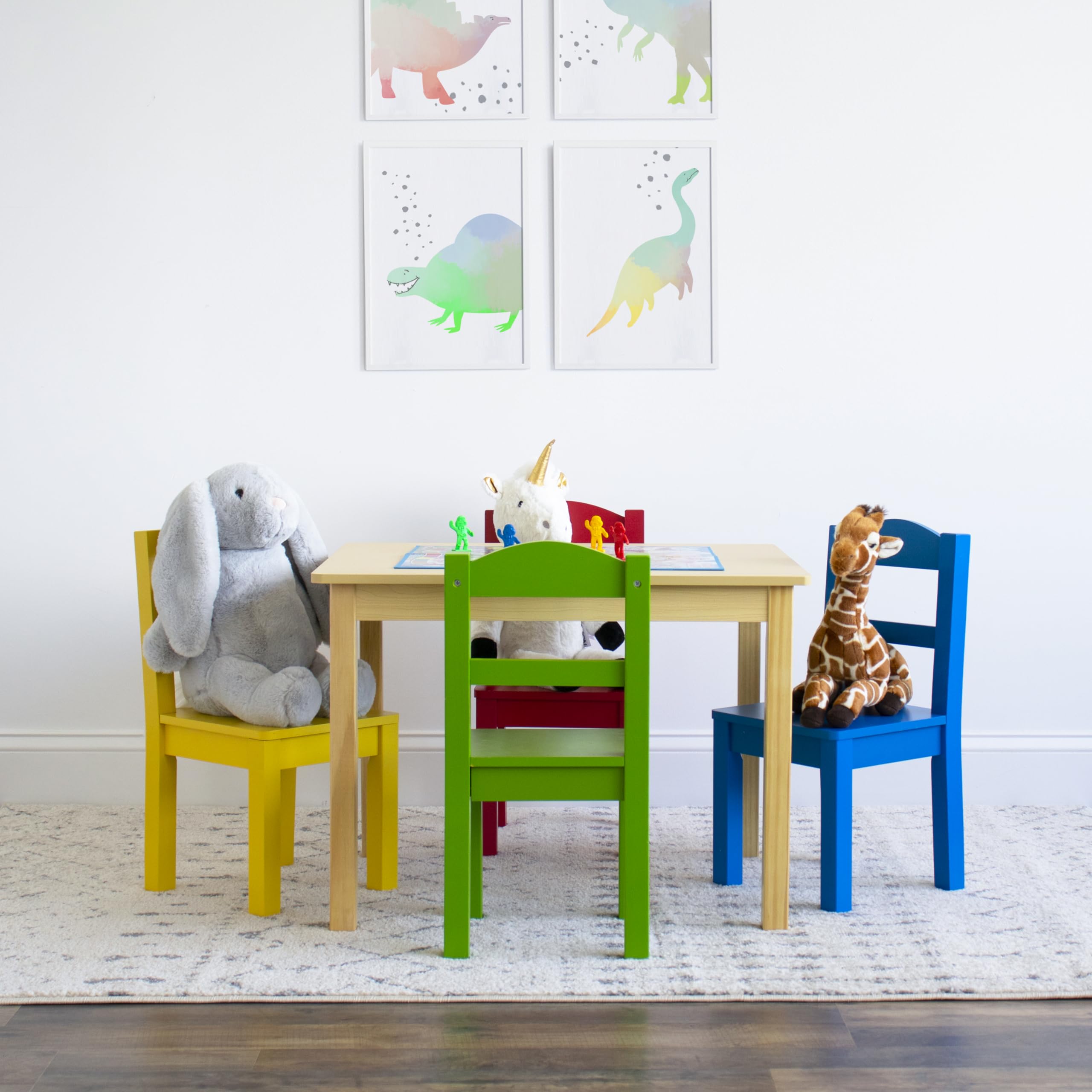 Humble Crew Kids Wooden Table and 4 Chairs Set, Natural/Primary - Kids Table and Chair Set for Toddlers and Children for Arts, Crafts, and Snack Time - Sturdy, Durable Toddler Activity Table