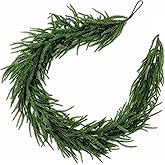6FT Christmas Artificial Norfolk Pine Garlands, Real Touch Winter Pine Garland, Realistic Green Artificial Greenery Garland for Mantle, Table, Wall, Fireplace, Indoor &Outdoor Holiday Decorations