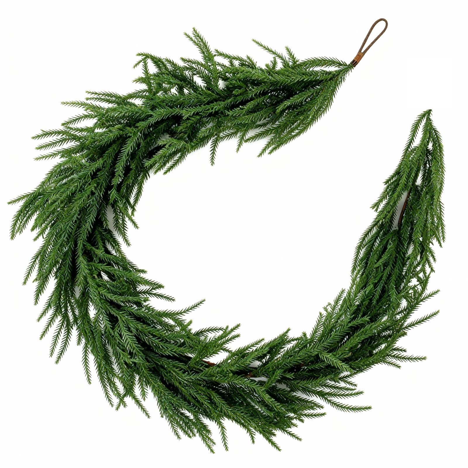 Photo 1 of 6FT Christmas Artificial Norfolk Pine Garlands, Real Touch Winter Pine Garland, Realistic Green Artificial Greenery Garland for Mantle, Table, Wall, Fireplace, Indoor &Outdoor Holiday Decorations