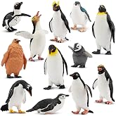 Toymany 12PCS Realistic Penguin Figurines, Plastic Polar Antarctic Animal Figures Set with Penguin Cub, Easter Eggs Cake Toppers Christmas Birthday Gift for Kids