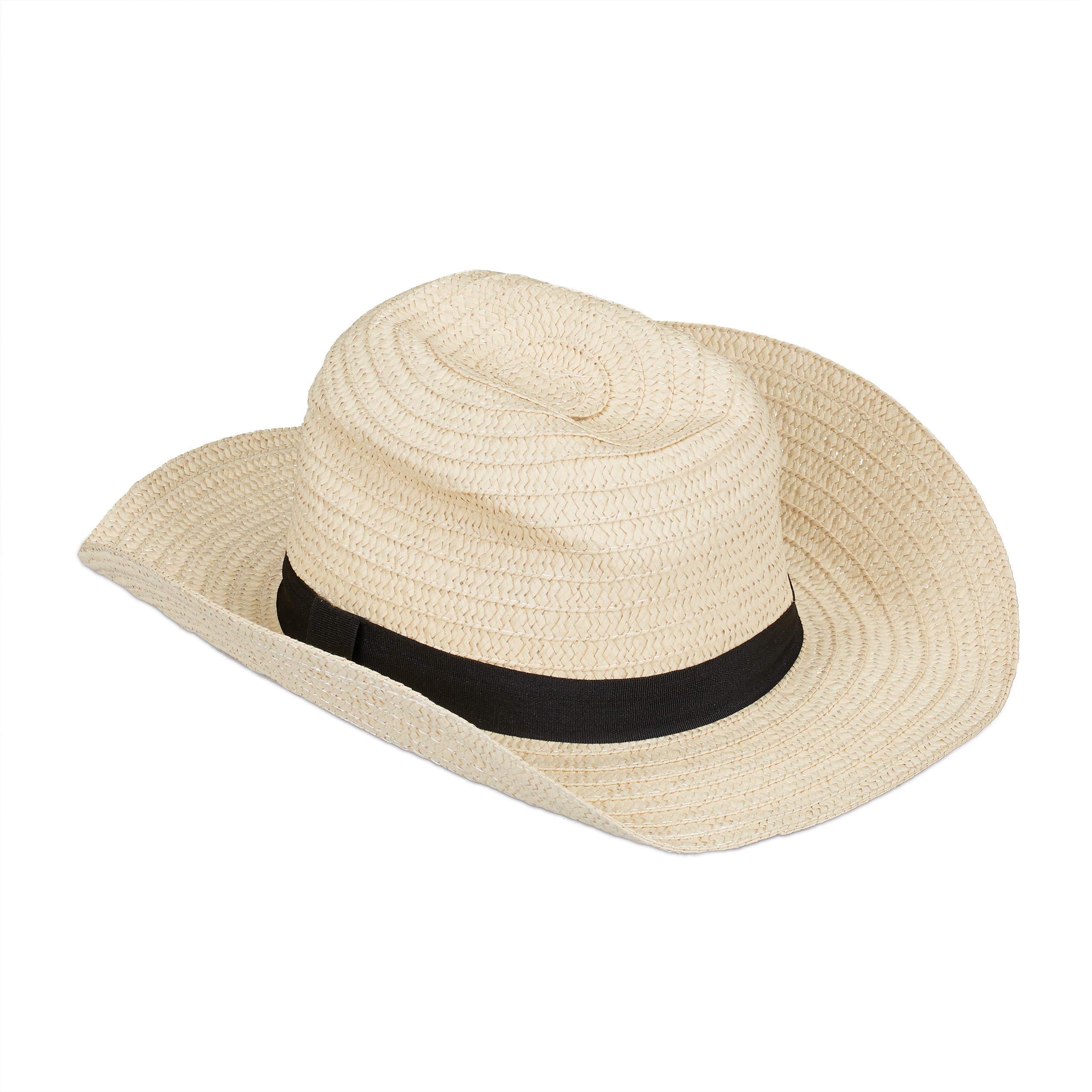 Relaxdays Panama hat, Straw hat in Mafia Style Design, Ladies & Men, Carnival, Bogart Hat with Black Fabric Band, Beige