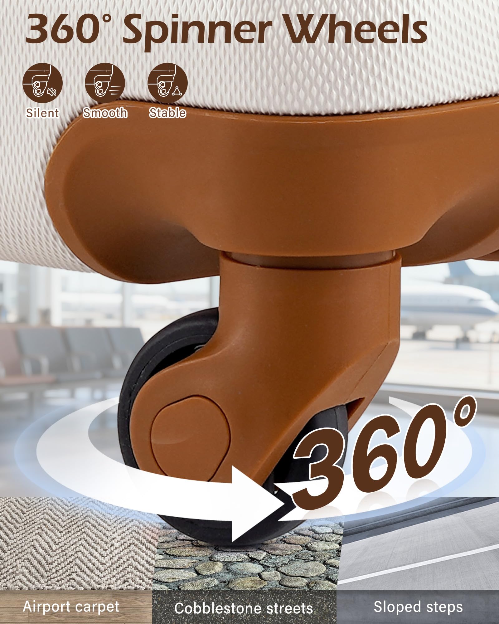 LONG VACATION 6 Piece Luggage Set Carry on Suitcase with ABS+PC hardshell, Spinner Wheels & YKK Zipper TSA Lock (WHITE-BROWN, 6 piece set)