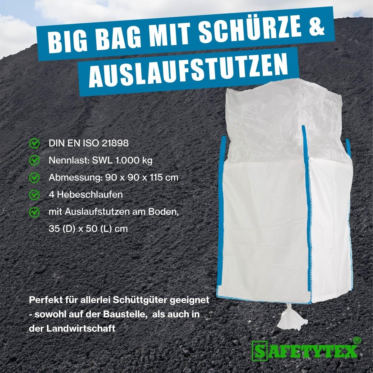 Safetytex Big Bag Schürze Auslaufstutzen 1000 kg 90x90x115 cm (1 Stück) 4