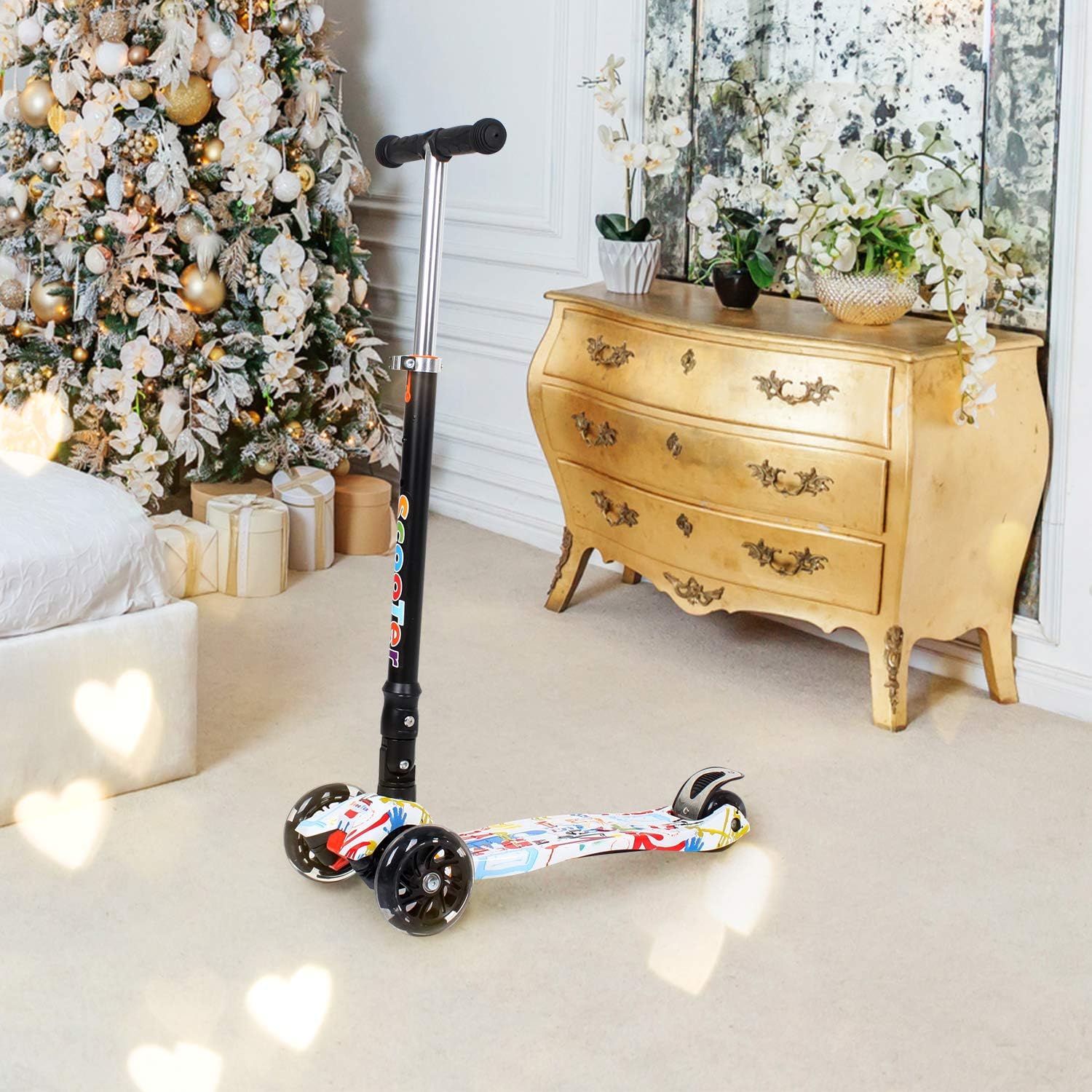 Lightweight Scooter Folding 3 Wheels Scooter Kids Scooter Kick Scooter for Boys and Girls Age 3-8 Years Old, LED Light UP Wheels, Foldable Adjustable Handlebar, Lean to Steer