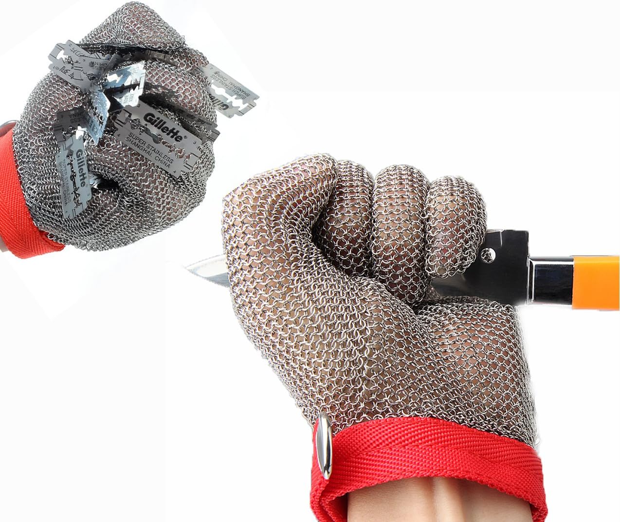 304L Stainless Steel Cut Resistant Gloves with Secure-Grip Steel Chain Mail Mesh and Level 5 Cut Protection Kitchen Food Grade Gloves Kitchen Butcher Working Safety Glove 1 Pcs (XL)